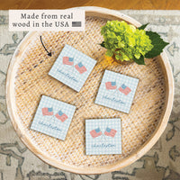 American Flags Gingham Personalized Coaster Set