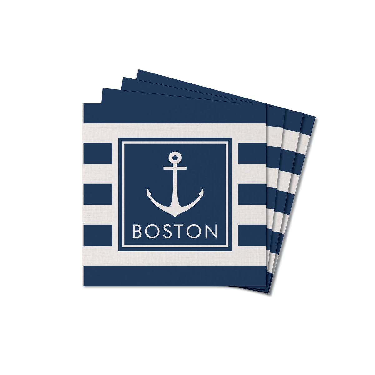 Anchor Striped Personalized Coaster Set
