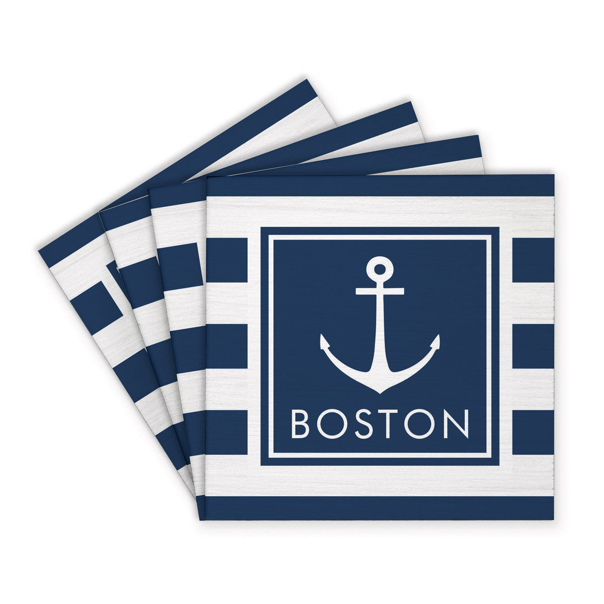 Anchor Stripes Personalized Coaster Set