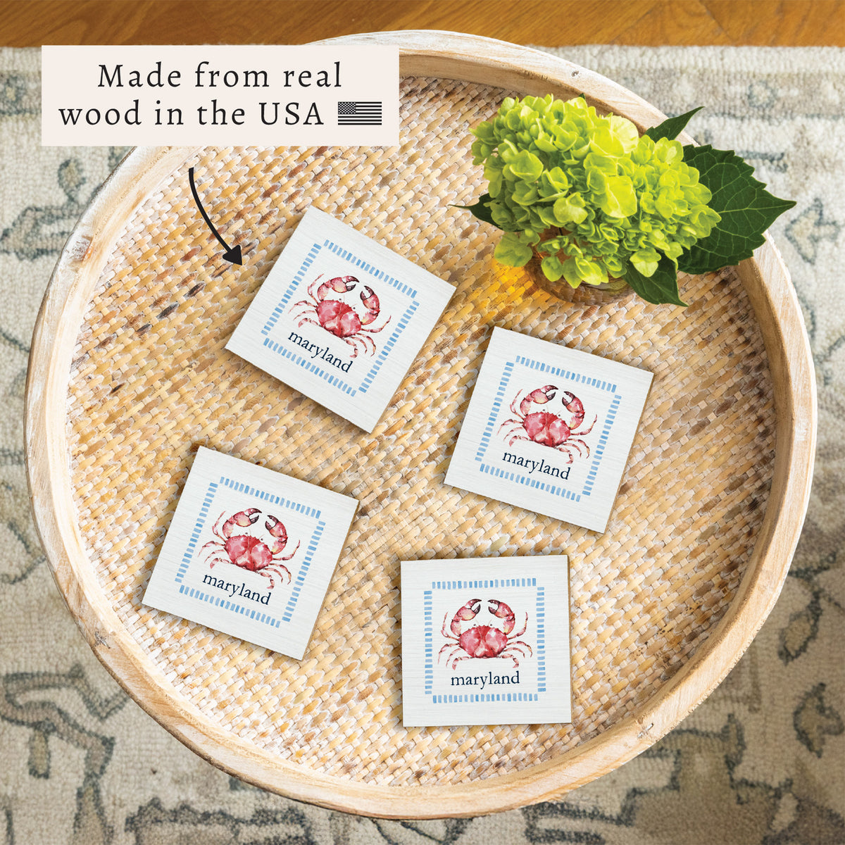 Stitched Crab Personalized Coaster Set
