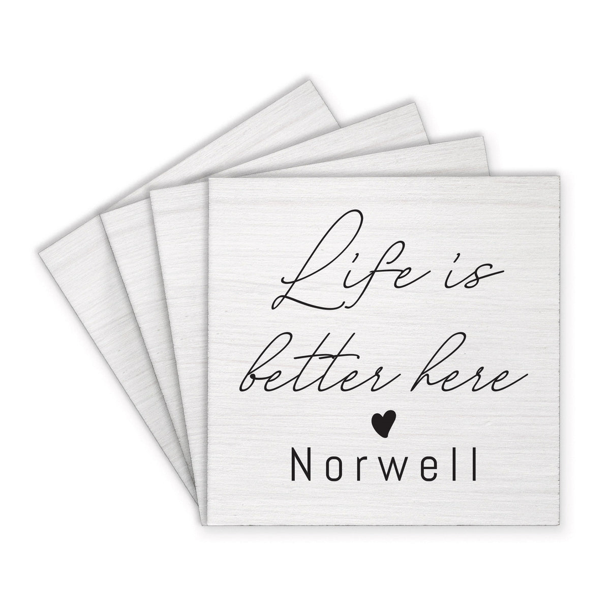Life Is Better Here Heart Personalized Coaster Set