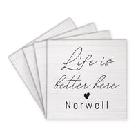 Life Is Better Here Heart Personalized Coaster Set