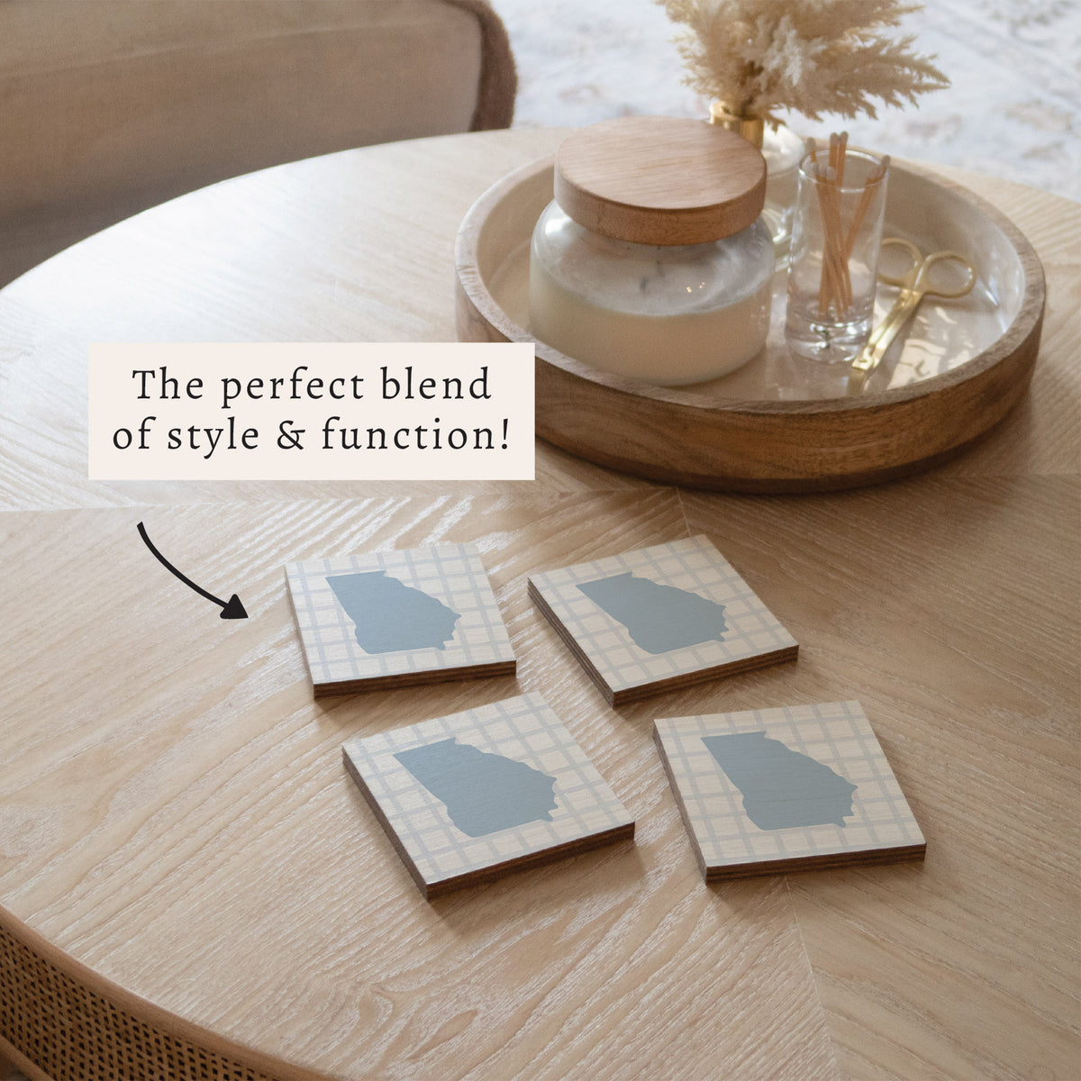 State Gingham Personalized Coaster Set