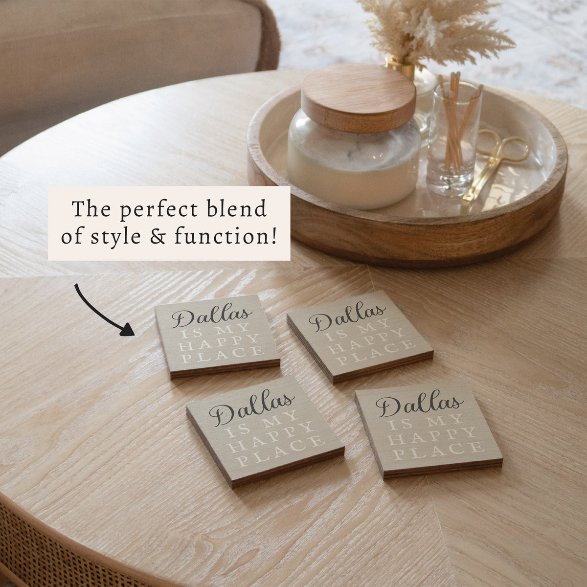 Happy Place Neutral Personalized Coaster Set