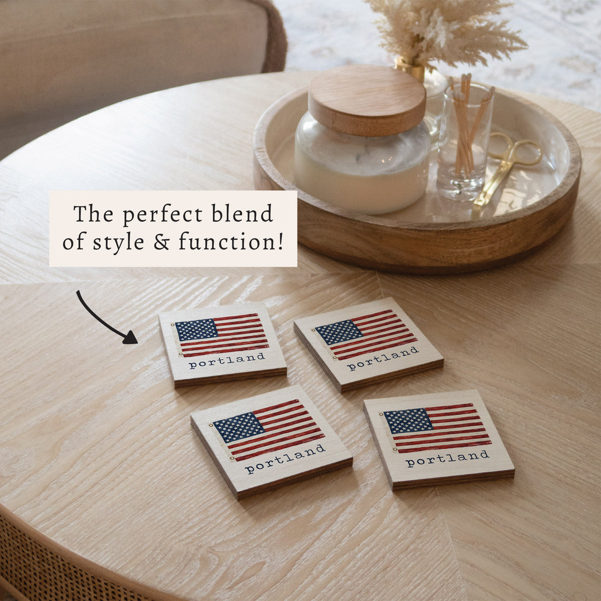 American Vintage Flag  Personalized Coaster Set