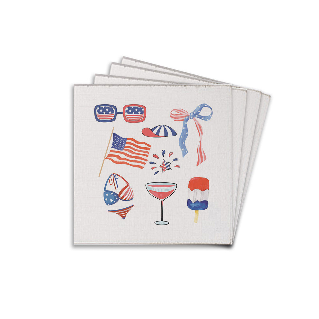 Watercolor American Icons Coaster Set