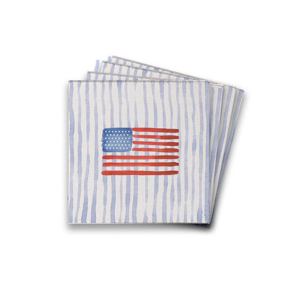 Watercolor Striped American Flag Coaster Set