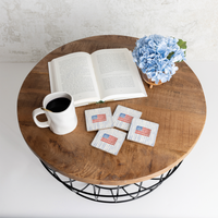 Watercolor American Flag Rustic Marlin Coaster Set