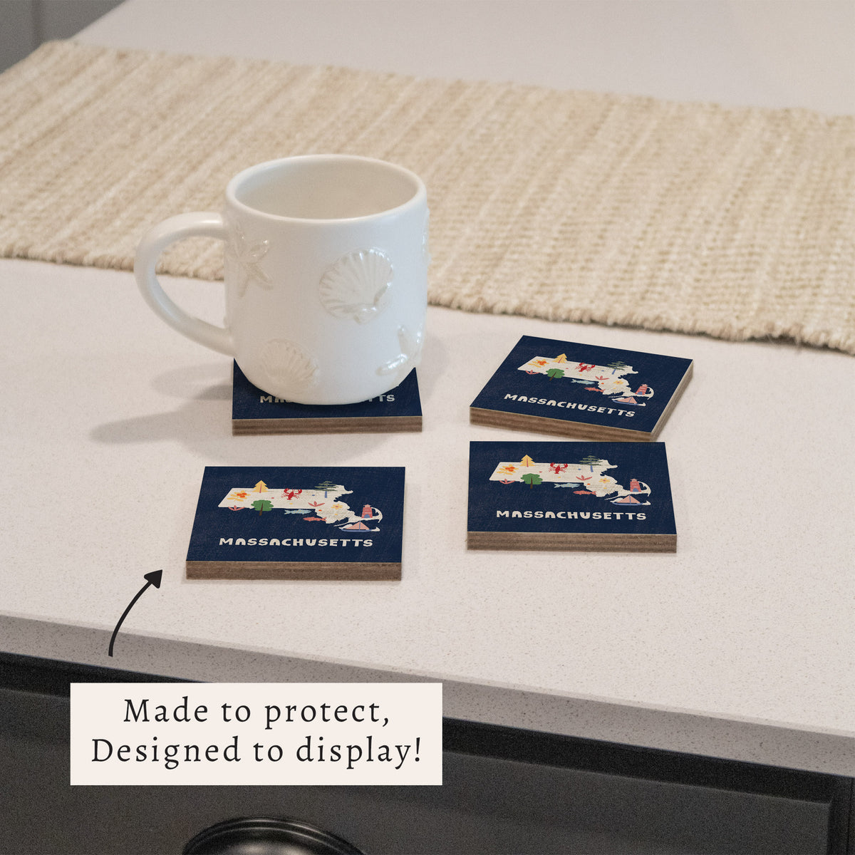 Massachusetts State Icons Coaster Set