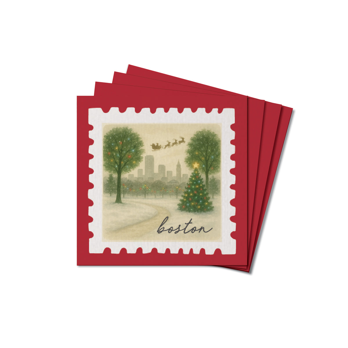 Boston Christmas Stamp Coaster Set
