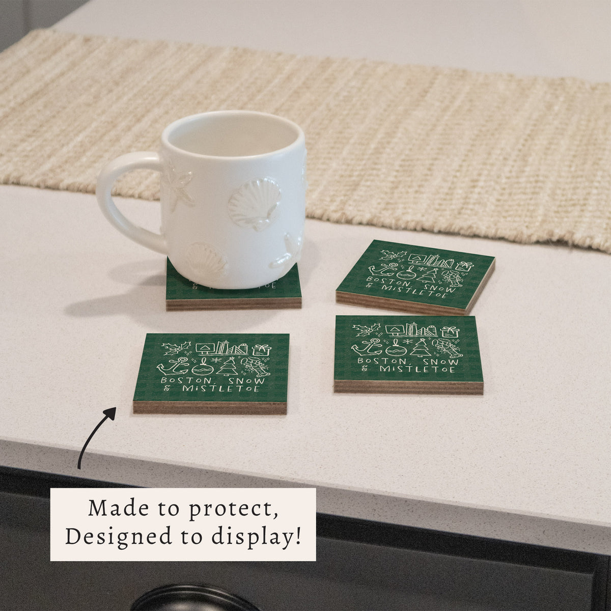 Boston Snow And Mistletoe Coaster Set
