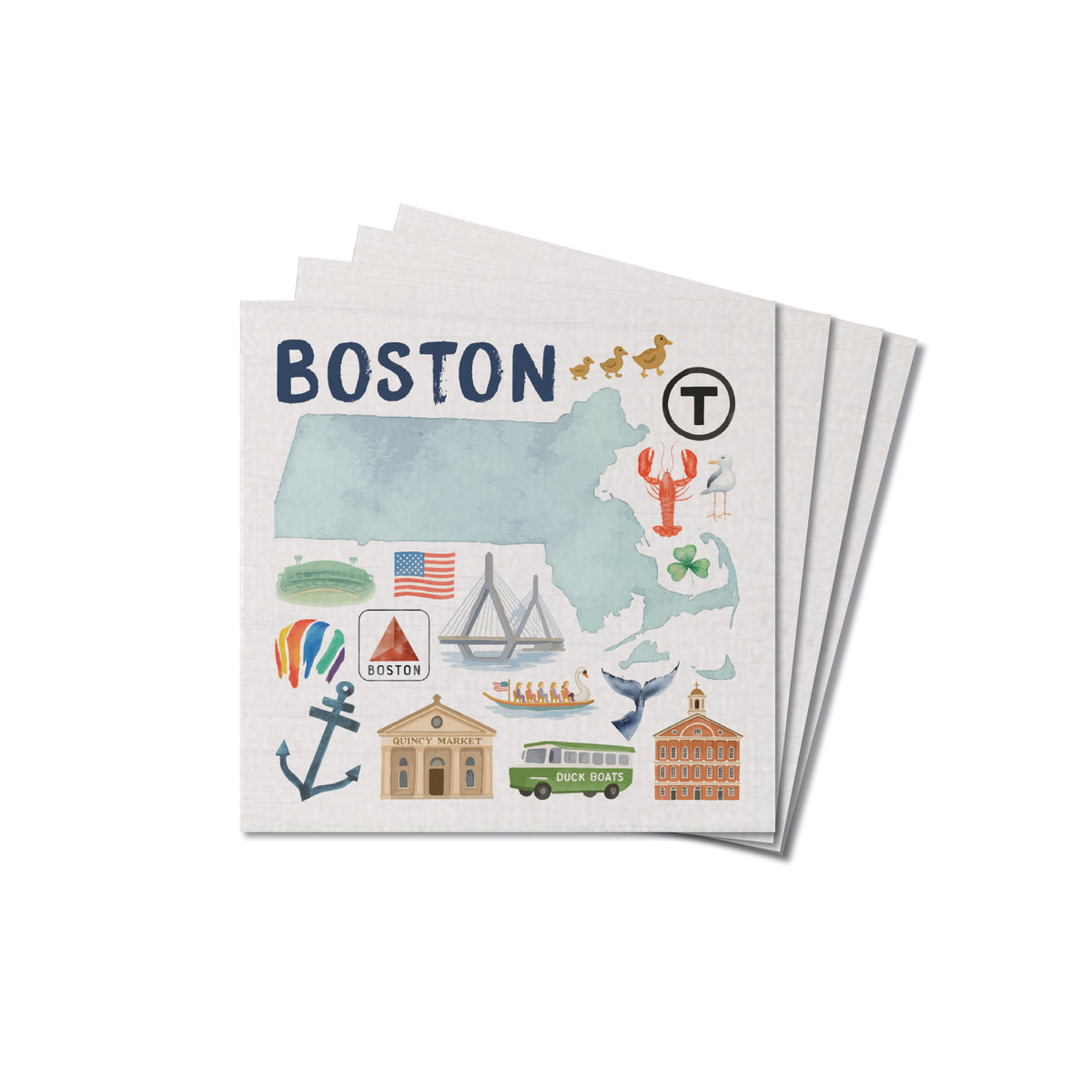 Boston Massachusetts State Icons Coaster Set