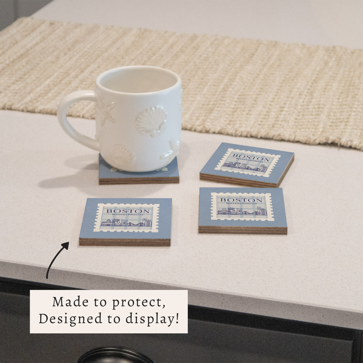 Boston Blue Stamp Coaster Set