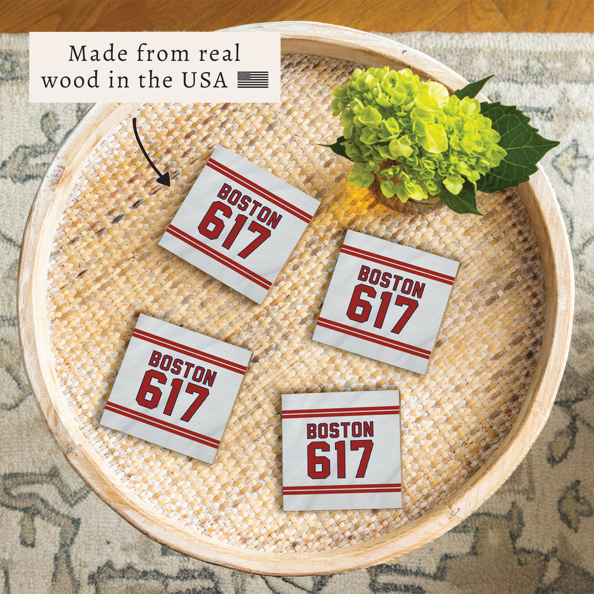 Boston 617 Red White Coaster Set