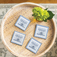 Philly Skyline Blue Stamp Coaster Set