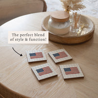 American Flag Blue Plaid Coaster Set