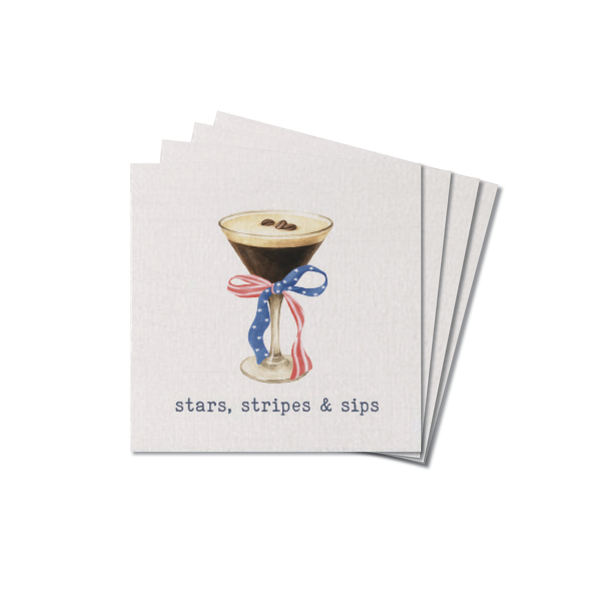 American Flag Ribbon Martini Stars Stripes & Sips Coaster Set