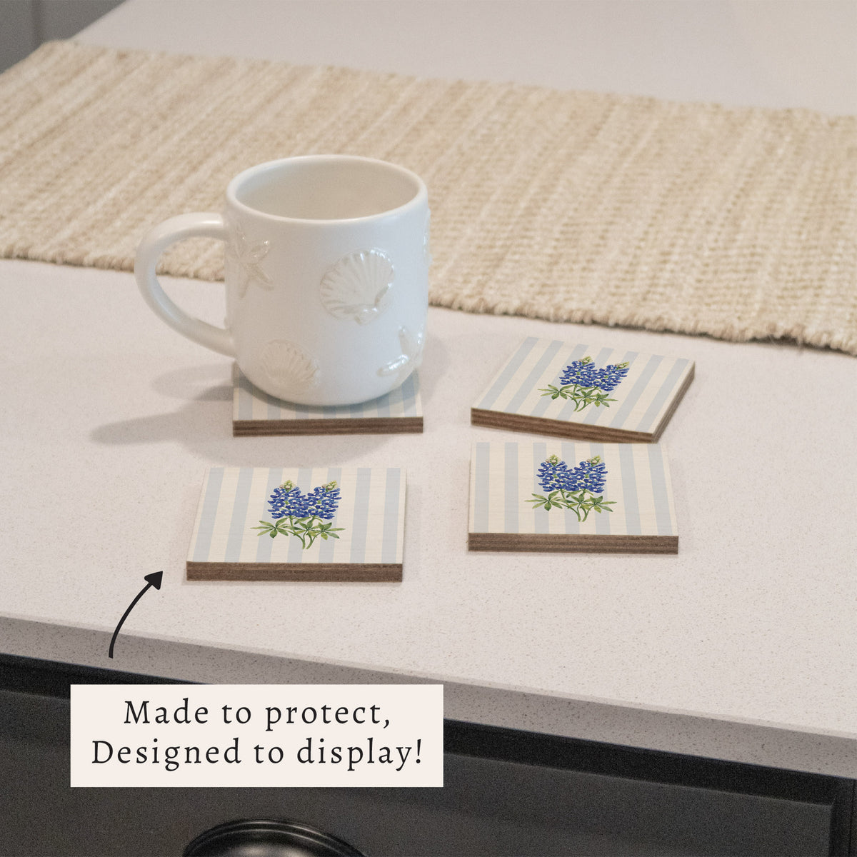 Texas Bluebonnet Floral Coaster Set