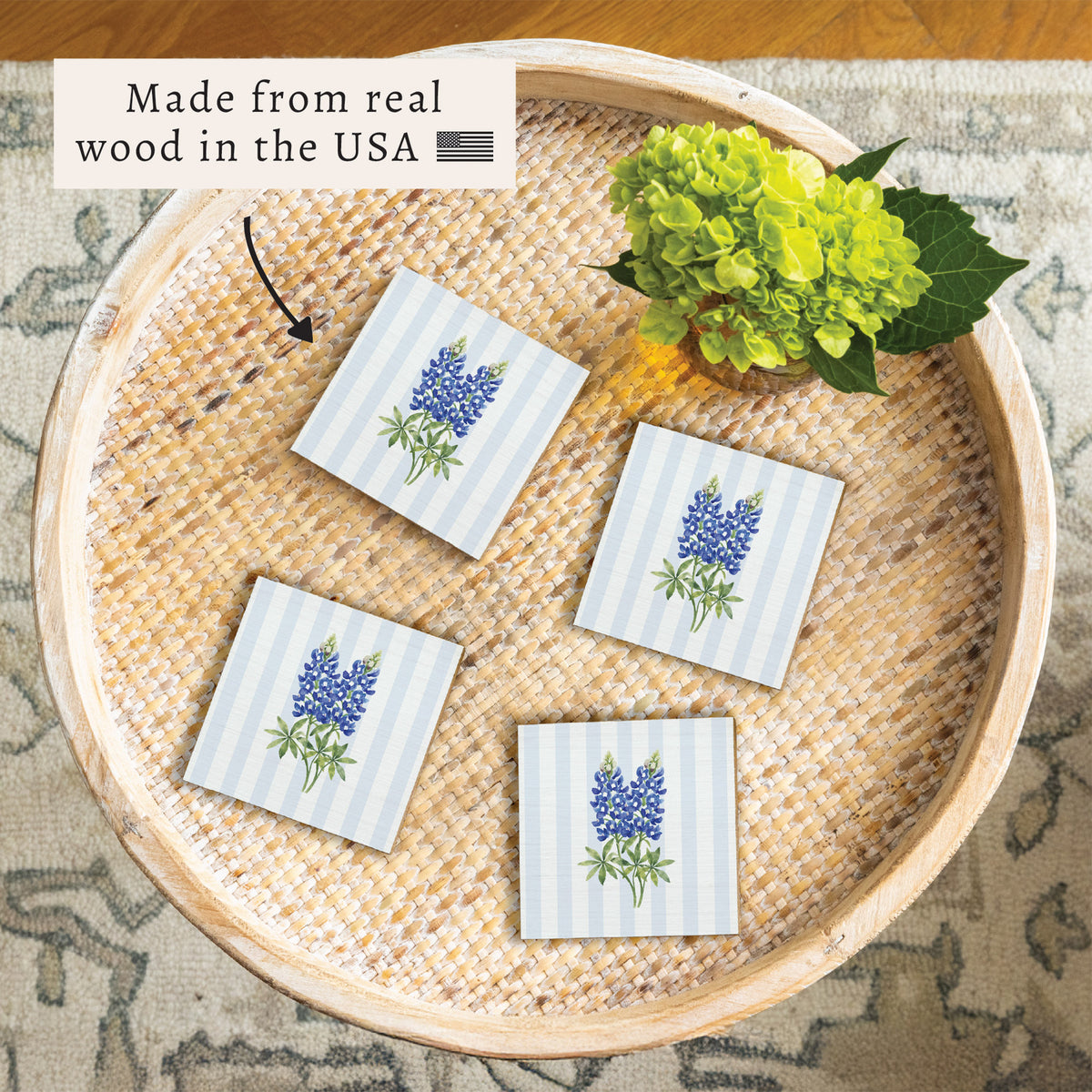 Texas Bluebonnet Floral Coaster Set