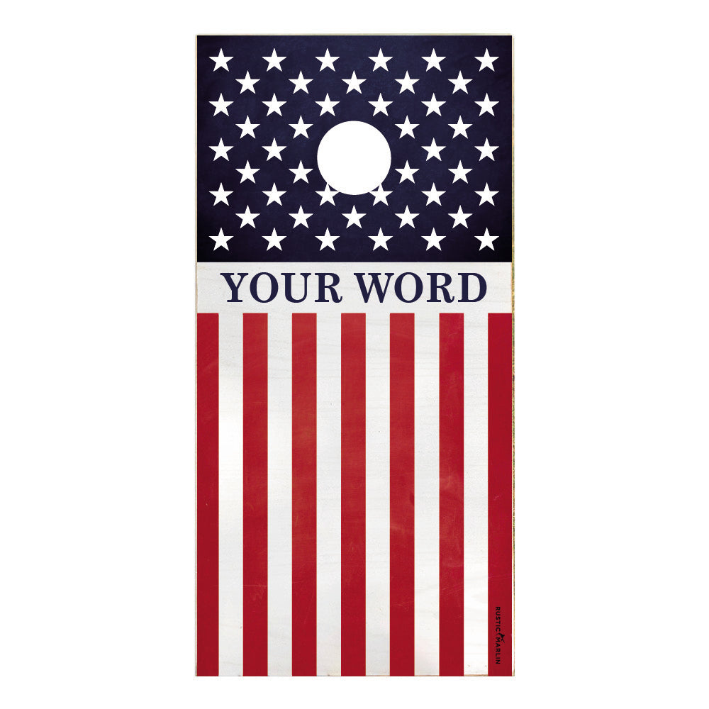 Vertical 50 Stars Flag Personalized Cornhole Game Set