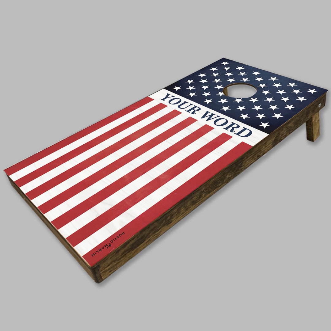 Vertical 50 Stars Flag Personalized Cornhole Game Set