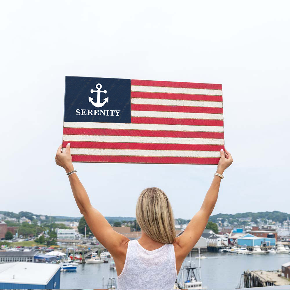 Anchor Wooden Personalized American Flag