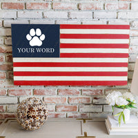 Paw Print Wooden Personalized American Flag