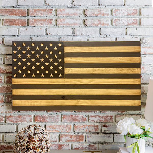 Natural Classic Wooden American Flag