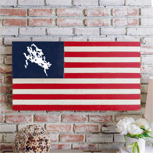 Lake Winnipesaukee Wooden American Flag