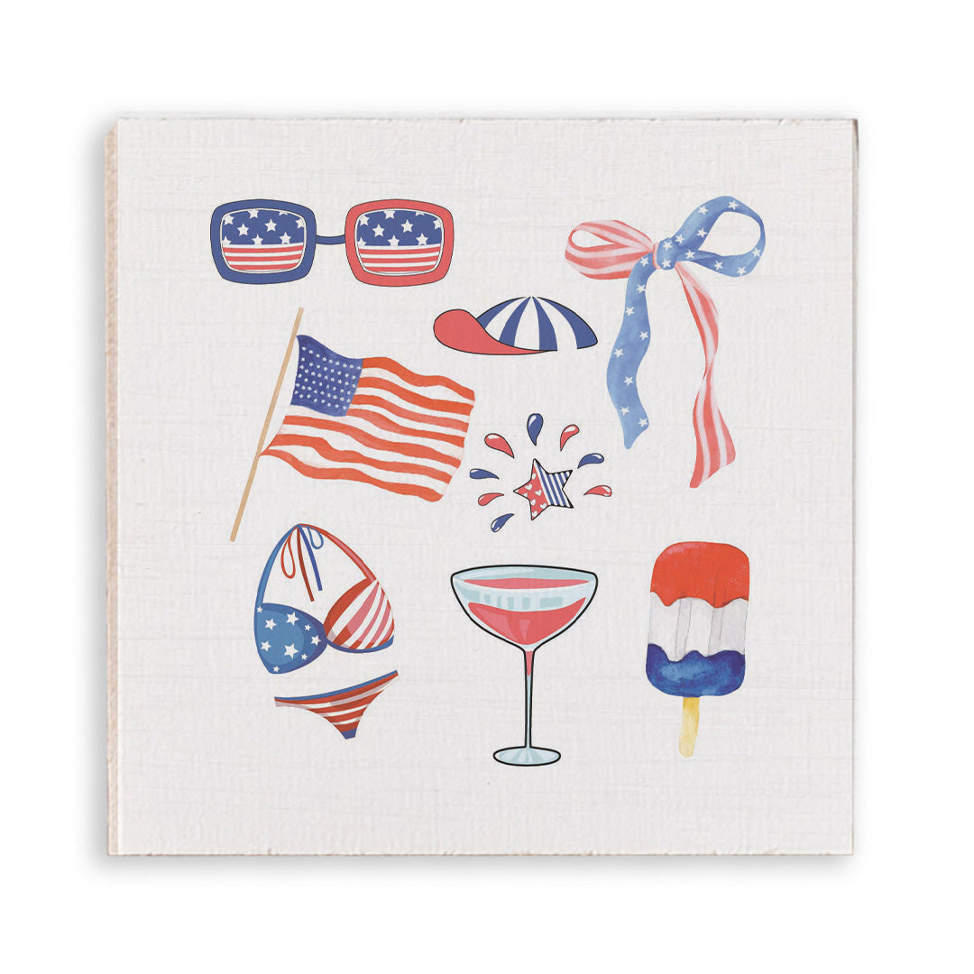 Watercolor American Icons Wooden Magnet
