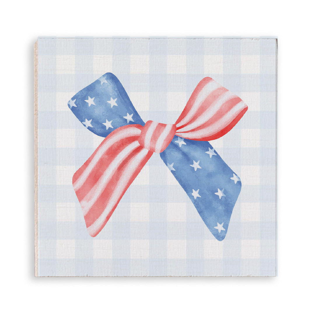 Watercolor American Gingham Wooden Magnet