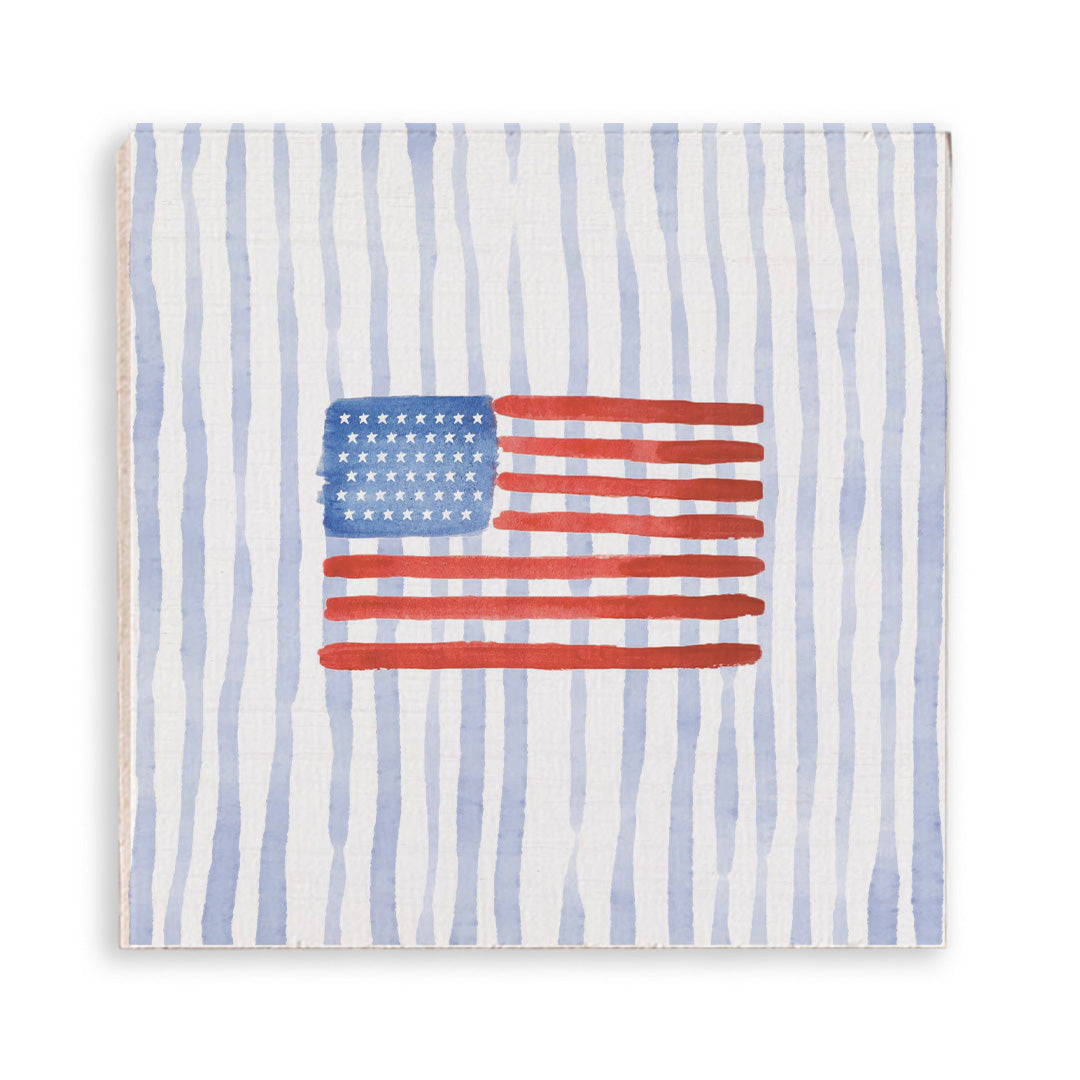 Watercolor Striped American Flag Wooden Magnet