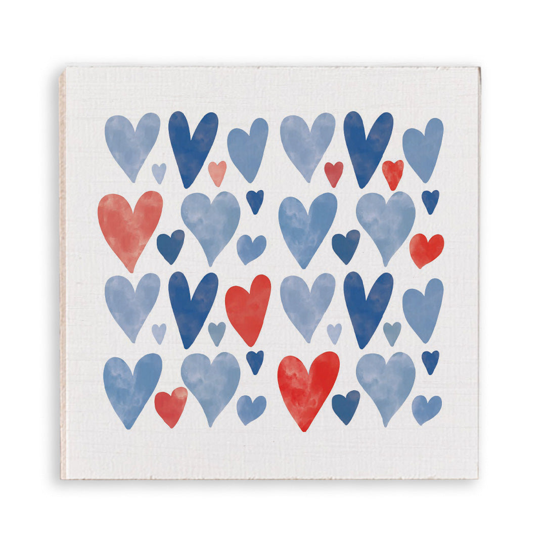 Watercolor American Hearts Wooden Magnet