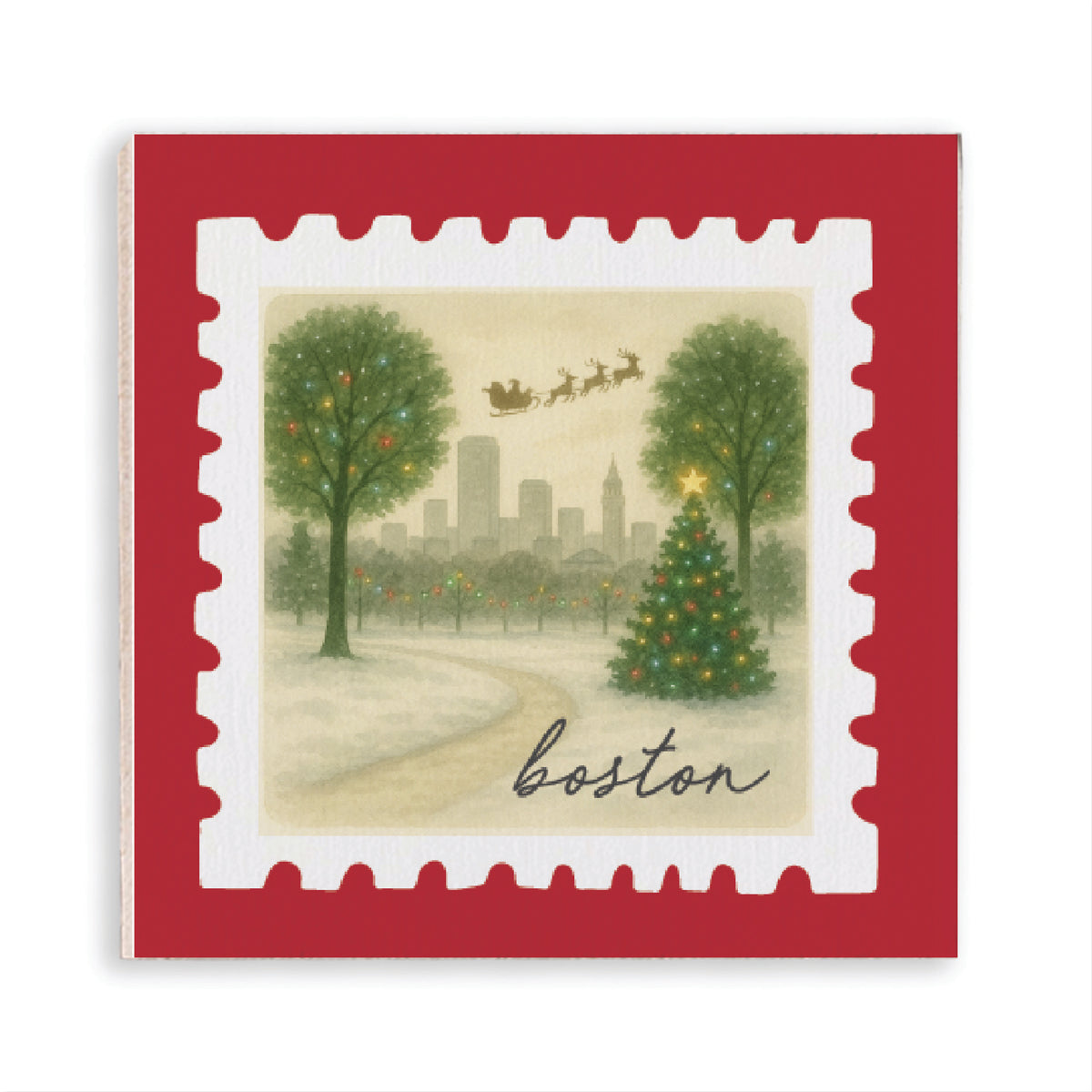 Boston Christmas Stamp Magnet