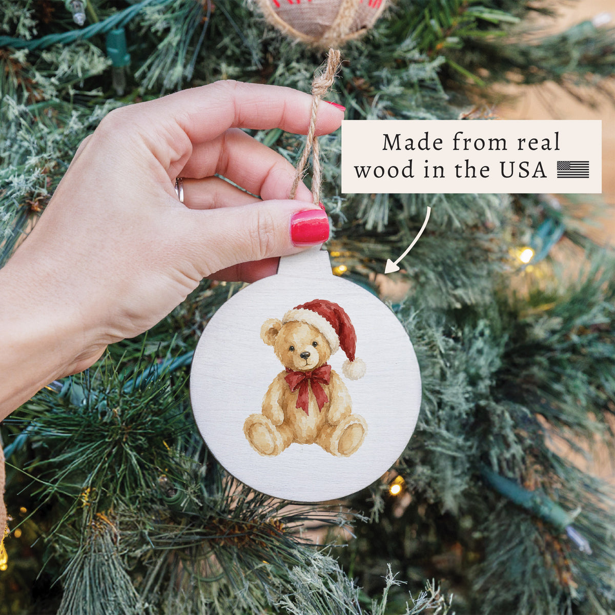 Santa Hat Teddy Bear Ornament