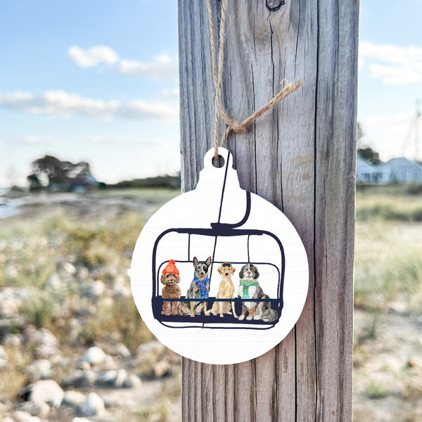 Dogs Ski Lift Bulb Ornament