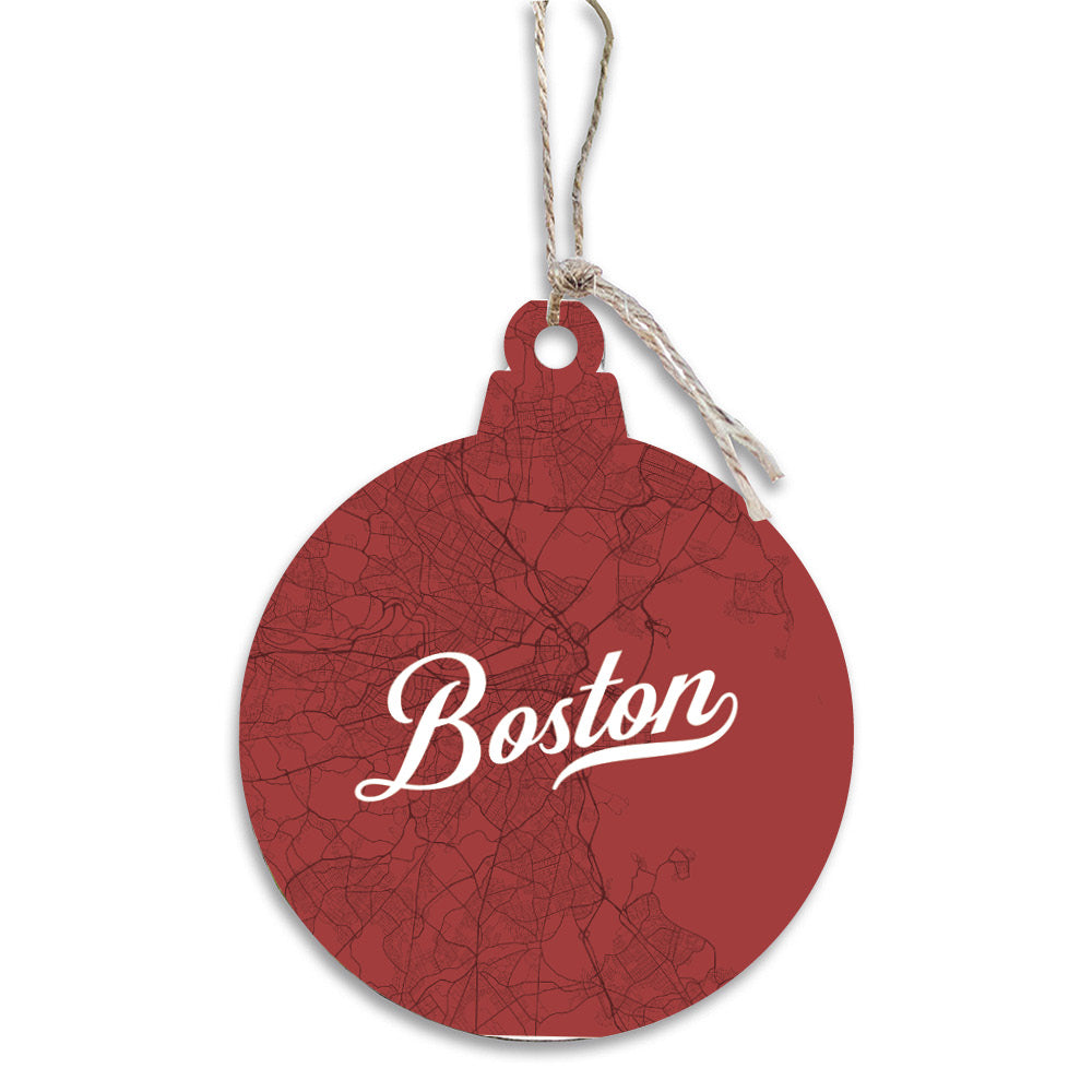 Boston Brownstone Red Map Ornament
