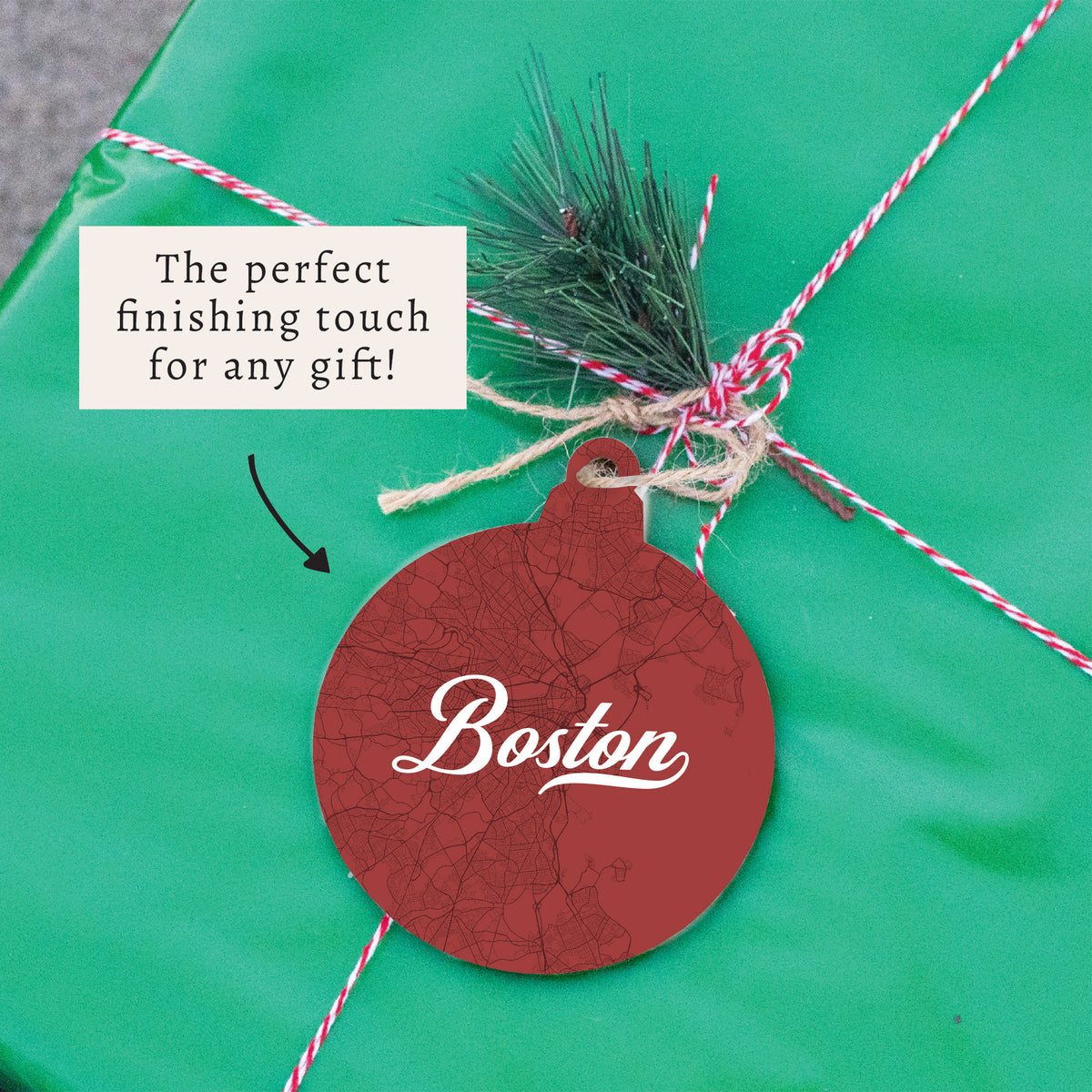 Boston Brownstone Red Map Ornament