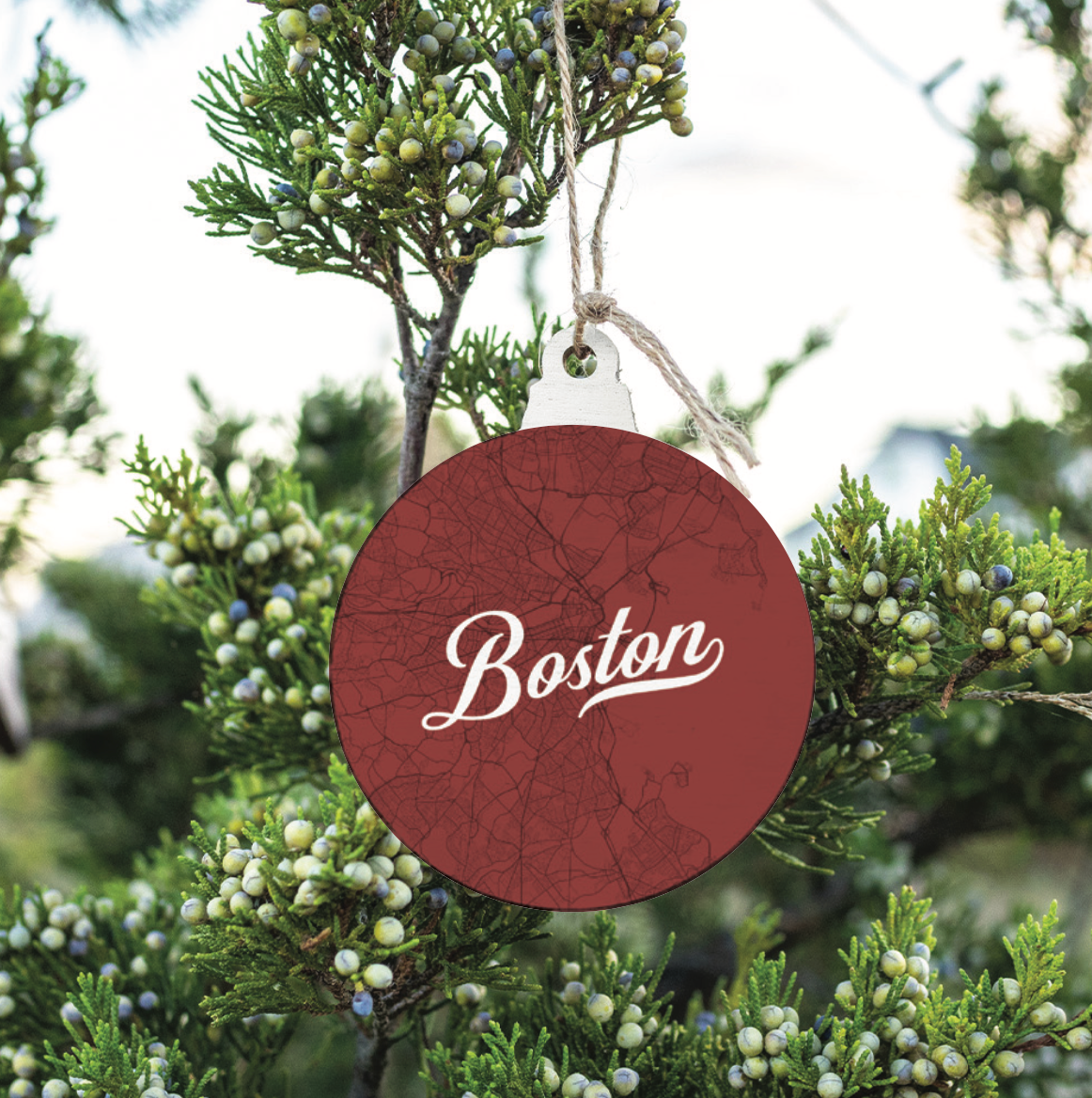 Boston Brownstone Red Map Ornament