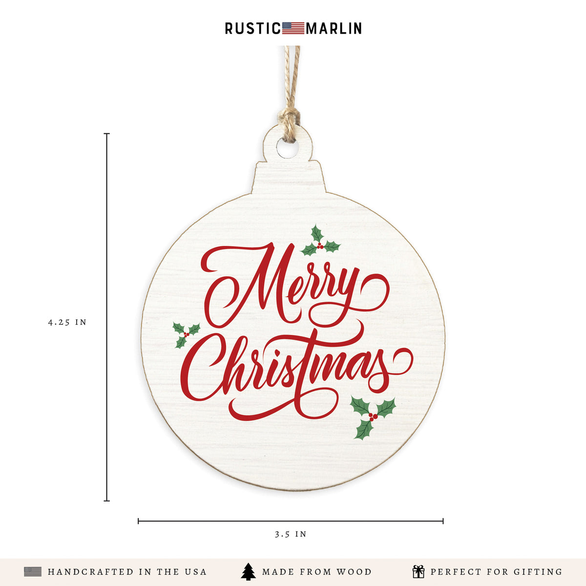 Merry Christmas Holly Ornament