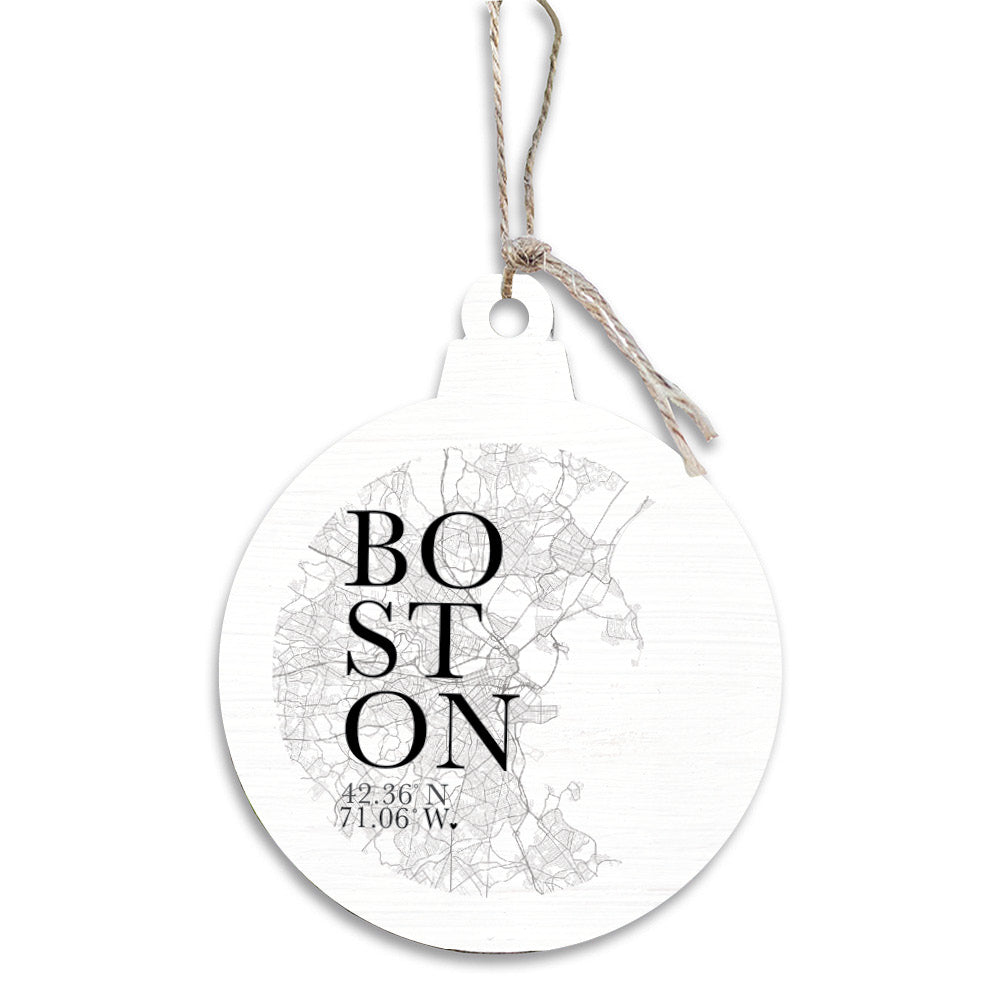 Black and White Boston City Grid Ornament