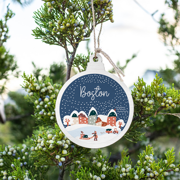 Vintage Snow Globe Village Personalized Bulb Ornament