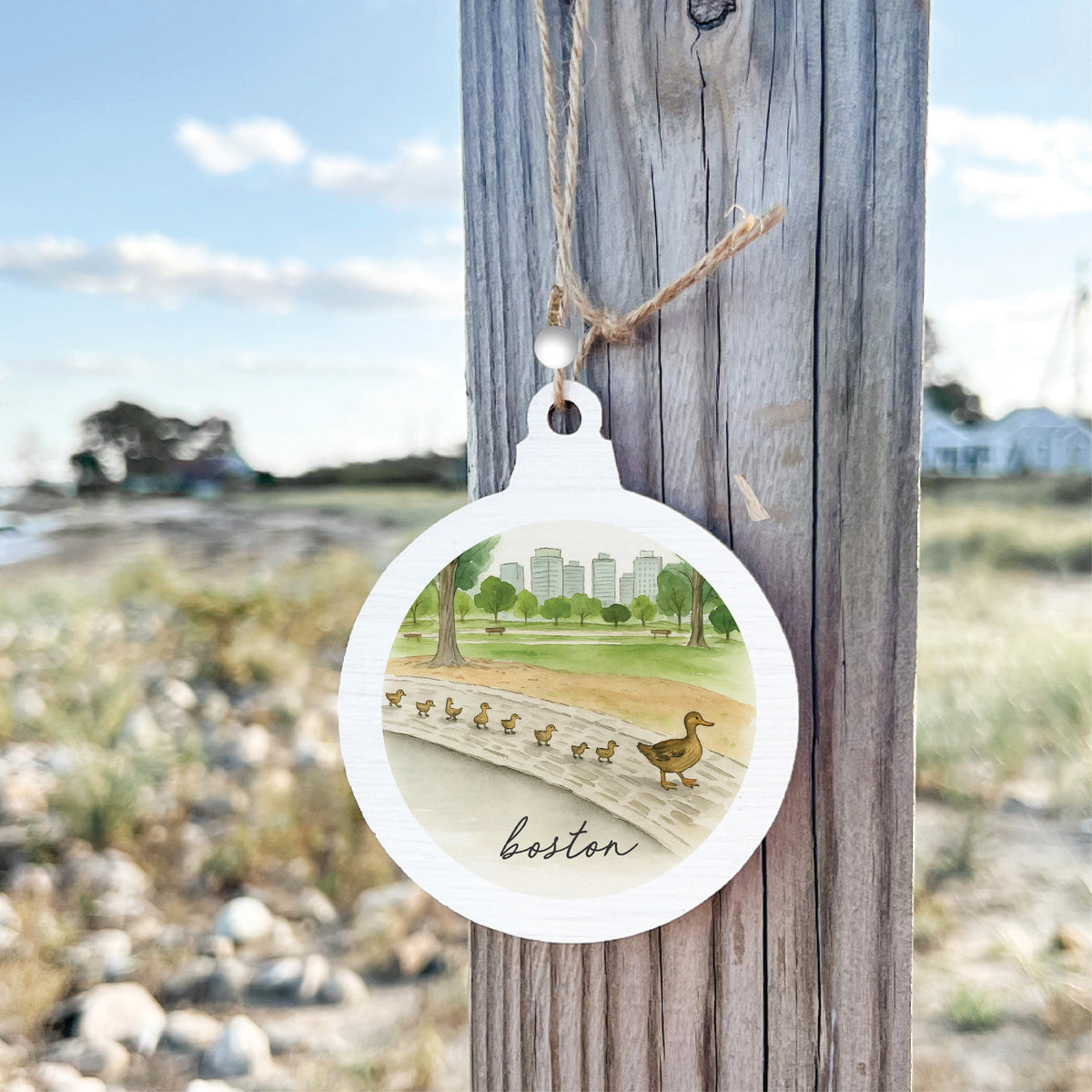 Boston Watercolor Ducklings Ornament