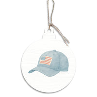 American Flag Cap Circle Wooden Ornament