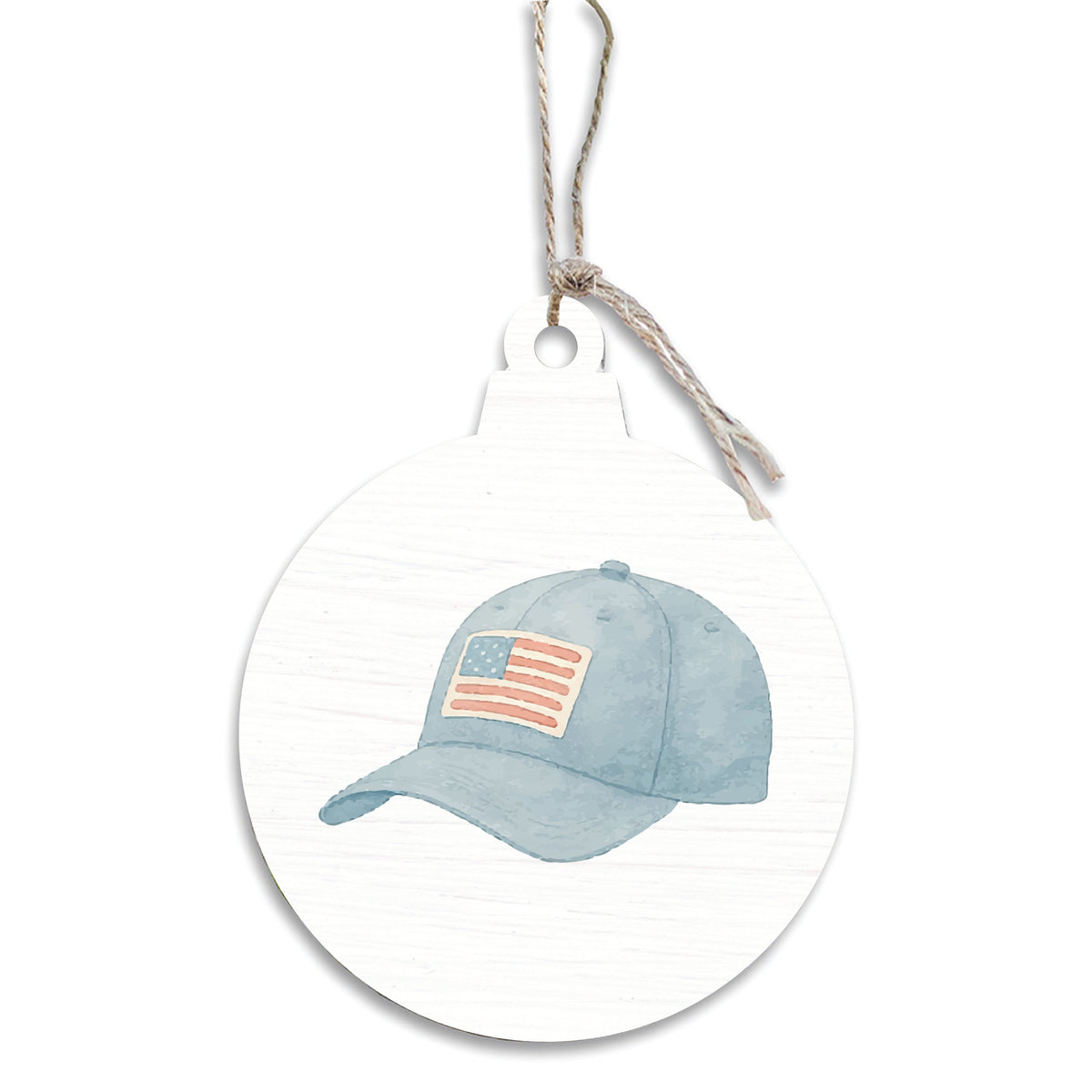 American Flag Cap Circle Wooden Ornament