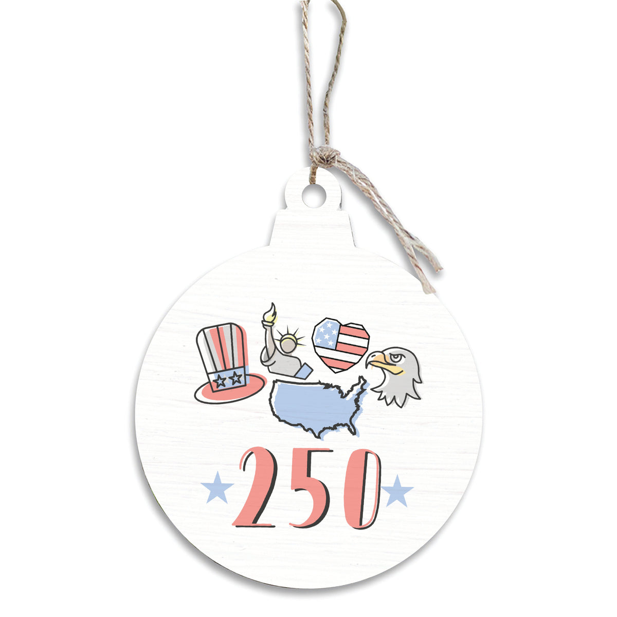 America 250 Circle Wooden Ornament