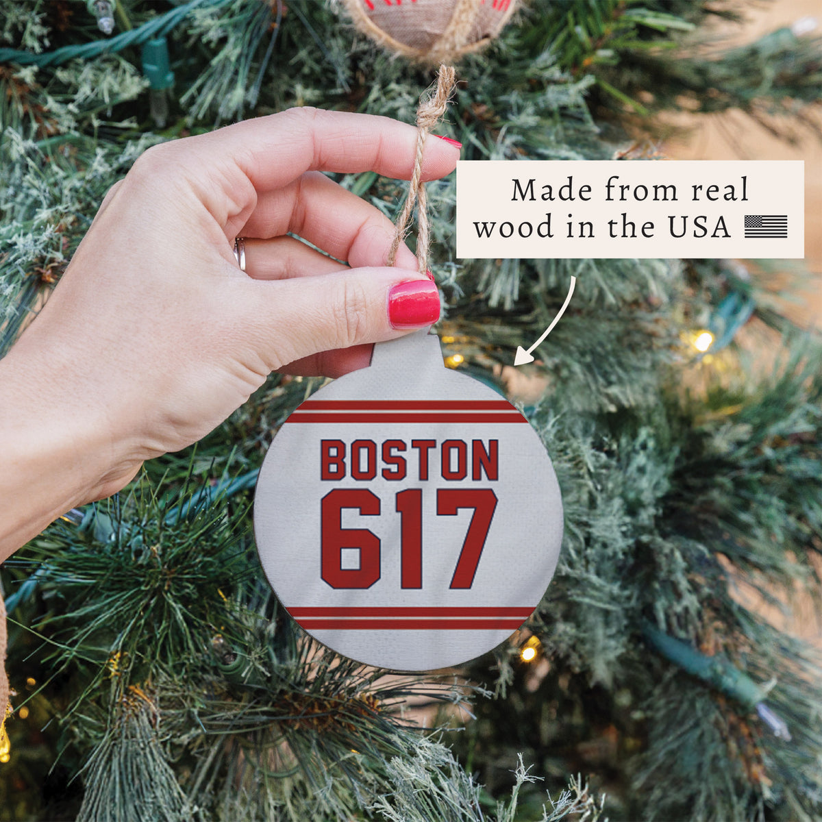 Boston 617 Red White Ornament