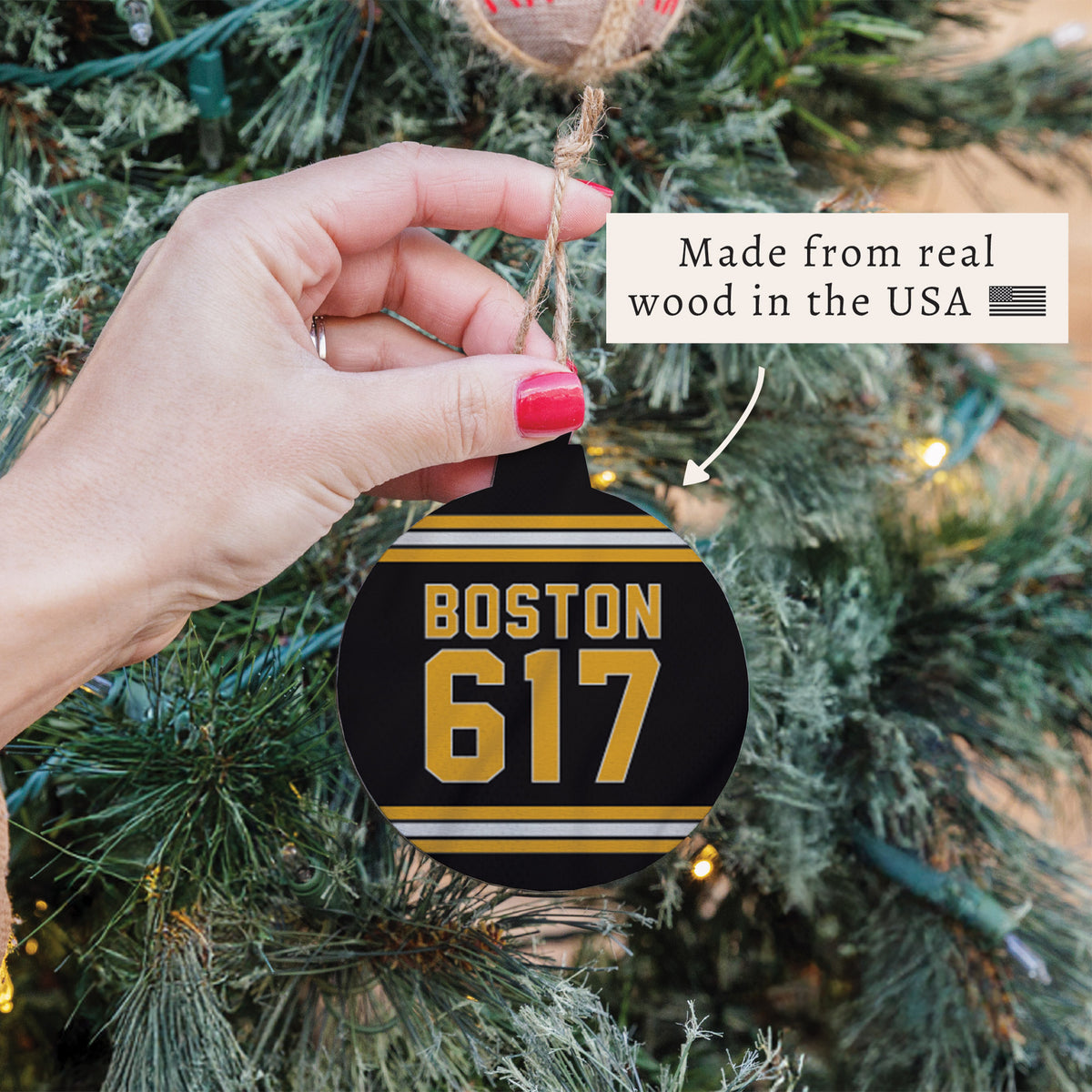 Boston 617 Black Gold Ornament