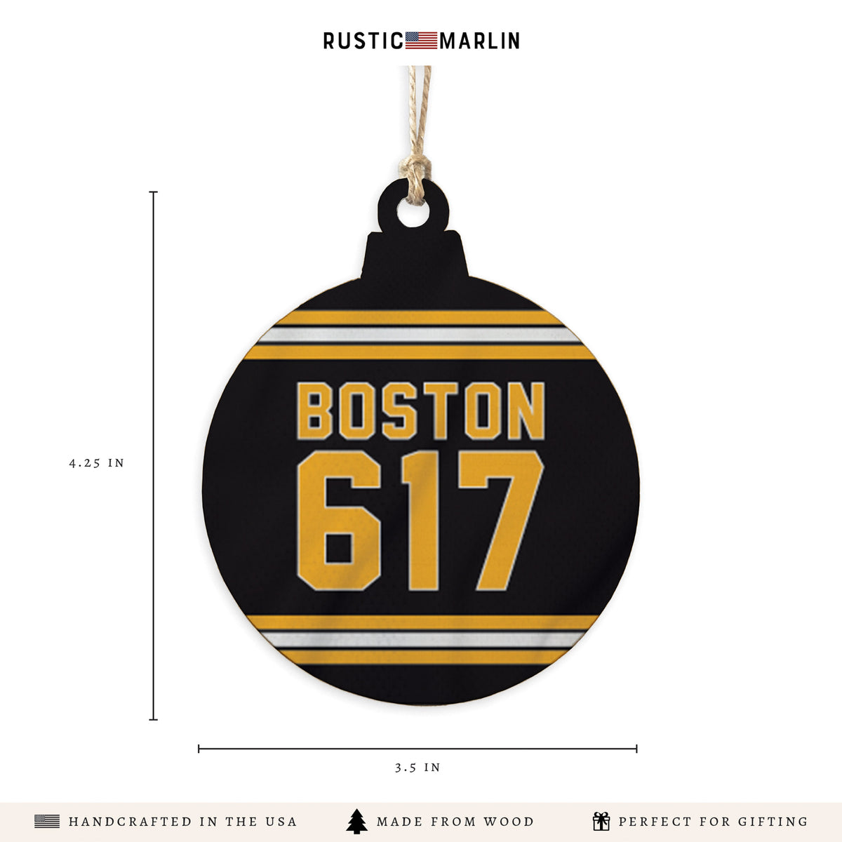 Boston 617 Black Gold Ornament