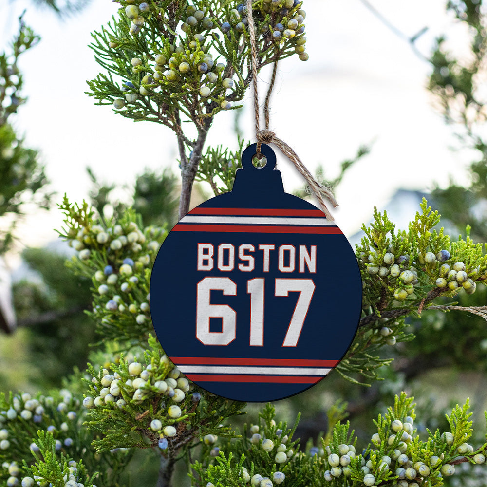 Boston 617 Blue Red Ornament